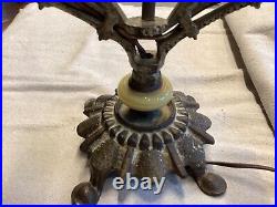 Vintage Art Deco Nouveau Cast Metal 2- Candle Stick Bulb TABLE LAMP, Slag Glass