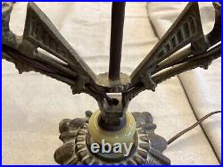 Vintage Art Deco Nouveau Cast Metal 2- Candle Stick Bulb TABLE LAMP, Slag Glass