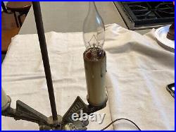 Vintage Art Deco Nouveau Cast Metal 2- Candle Stick Bulb TABLE LAMP, Slag Glass