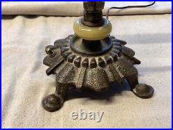 Vintage Art Deco Nouveau Cast Metal 2- Candle Stick Bulb TABLE LAMP, Slag Glass