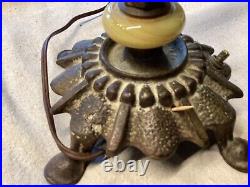 Vintage Art Deco Nouveau Cast Metal 2- Candle Stick Bulb TABLE LAMP, Slag Glass