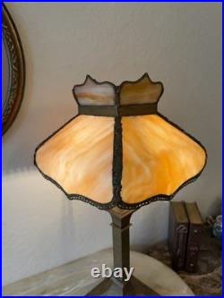 Vintage Art Deco Slag Glass Lamp with Caramel Marble Shade