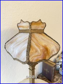 Vintage Art Deco Slag Glass Lamp with Caramel Marble Shade