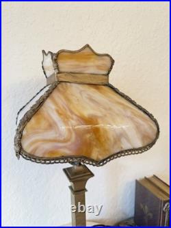 Vintage Art Deco Slag Glass Lamp with Caramel Marble Shade