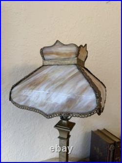 Vintage Art Deco Slag Glass Lamp with Caramel Marble Shade