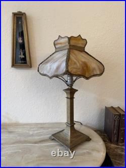 Vintage Art Deco Slag Glass Lamp with Caramel Marble Shade