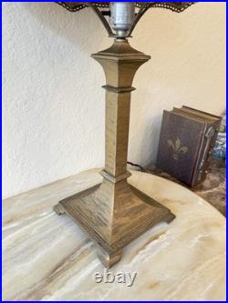 Vintage Art Deco Slag Glass Lamp with Caramel Marble Shade