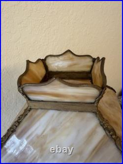 Vintage Art Deco Slag Glass Lamp with Caramel Marble Shade