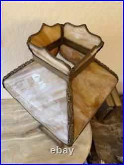 Vintage Art Deco Slag Glass Lamp with Caramel Marble Shade