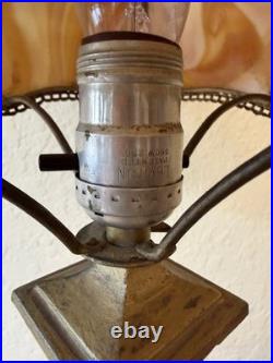 Vintage Art Deco Slag Glass Lamp with Caramel Marble Shade