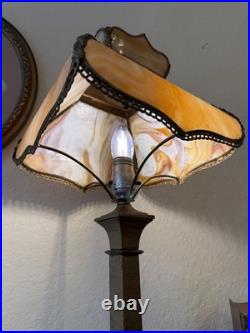 Vintage Art Deco Slag Glass Lamp with Caramel Marble Shade