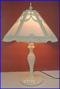 Vintage Art Deco Slag Glass Panel Shade Boudoir Table Lamp Fully Restored