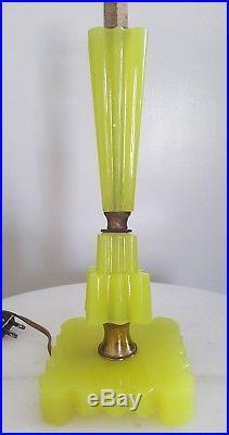 Vintage Art Deco Topaz Vaseline Houze Slag Glass Lamp Rare