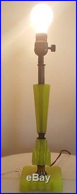 Vintage Art Deco Topaz Vaseline Houze Slag Glass Lamp Rare