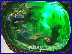 Vintage Art Glass Zodiac Turtle Back Green Desk Lamp With Bronze Base