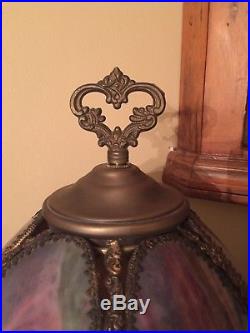 Vintage Art Nouveau Beautiful Colorful Slag Glass Parlor Lamp
