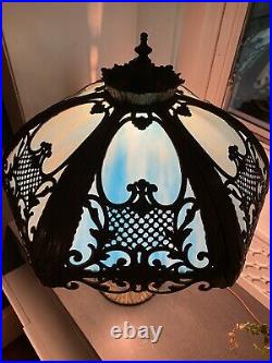 Vintage Art Nouveau Blue Slag Lamp