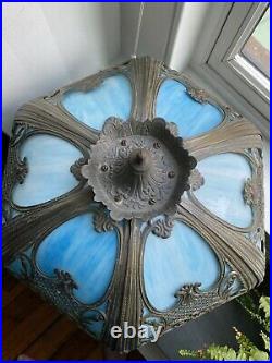 Vintage Art Nouveau Blue Slag Lamp