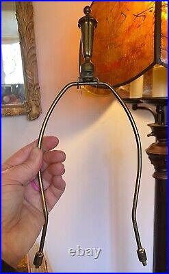 Vintage Art Nouveau Deco Caramel Bent Slag Glass Lamp Shade, Harp, & Finial