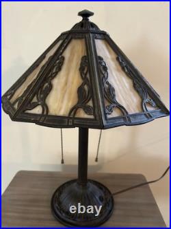 Vintage Art Nouveau Design 8 Panel Bradley & Hubbard Style Table Lamp