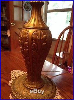 Vintage Art Nouveau Slag Glass Table Lamp Base Double Socket Gold tone