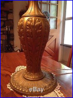 Vintage Art Nouveau Slag Glass Table Lamp Base Double Socket Gold tone