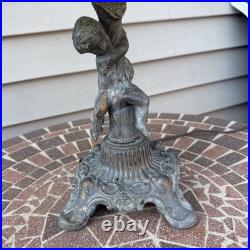 Vintage Art Nouveau Slag glass Cast metal Lamp with cherub. Very Tarnished