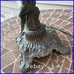 Vintage Art Nouveau Slag glass Cast metal Lamp with cherub. Very Tarnished