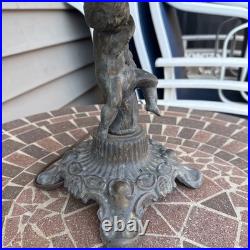 Vintage Art Nouveau Slag glass Cast metal Lamp with cherub. Very Tarnished