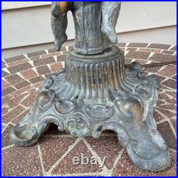 Vintage Art Nouveau Slag glass Cast metal Lamp with cherub. Very Tarnished