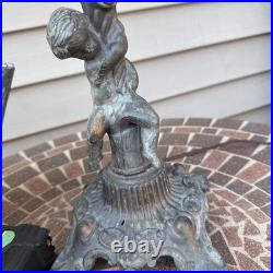Vintage Art Nouveau Slag glass Cast metal Lamp with cherub. Very Tarnished