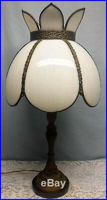 Vintage Art Nouveau Table Lamp White Slag Glass Shade Tiffany Style