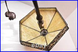 Vintage Art Nouveau Victorian 4 Panel Marbled Slag Stained Glass Table Lamp 19
