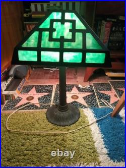 Vintage Arts & Crafts Green Stained Slag Glass Table Lamp 24 Prop Nouveau