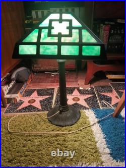 Vintage Arts & Crafts Green Stained Slag Glass Table Lamp 24 Prop Nouveau