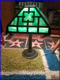 Vintage Arts & Crafts Green Stained Slag Glass Table Lamp 24 Prop Nouveau