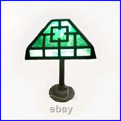 Vintage Arts & Crafts Green Stained Slag Glass Table Lamp 24 Prop Nouveau