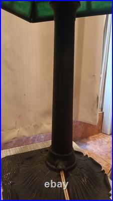 Vintage Arts & Crafts Green Stained Slag Glass Table Lamp 24 Prop Nouveau