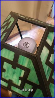 Vintage Arts & Crafts Green Stained Slag Glass Table Lamp 24 Prop Nouveau