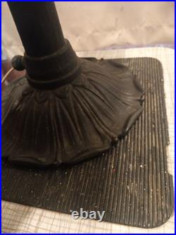 Vintage Arts & Crafts Green Stained Slag Glass Table Lamp 24 Prop Nouveau