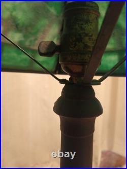 Vintage Arts & Crafts Green Stained Slag Glass Table Lamp 24 Prop Nouveau