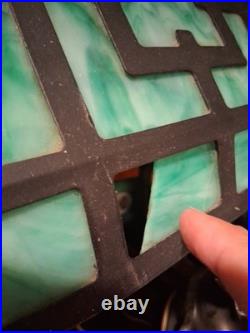 Vintage Arts & Crafts Green Stained Slag Glass Table Lamp 24 Prop Nouveau