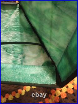 Vintage Arts & Crafts Green Stained Slag Glass Table Lamp 24 Prop Nouveau