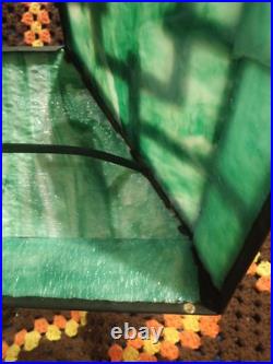 Vintage Arts & Crafts Green Stained Slag Glass Table Lamp 24 Prop Nouveau