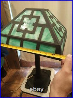 Vintage Arts & Crafts Green Stained Slag Glass Table Lamp 24 Prop Nouveau