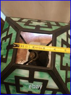 Vintage Arts & Crafts Green Stained Slag Glass Table Lamp 24 Prop Nouveau