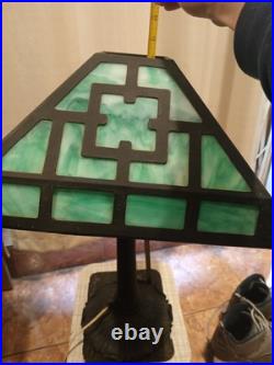 Vintage Arts & Crafts Green Stained Slag Glass Table Lamp 24 Prop Nouveau