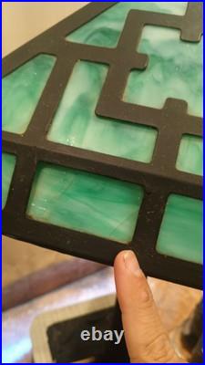Vintage Arts & Crafts Green Stained Slag Glass Table Lamp 24 Prop Nouveau