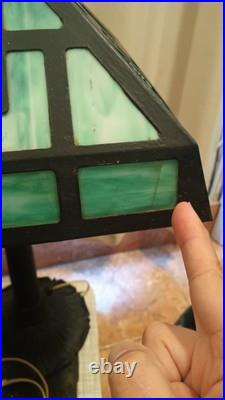 Vintage Arts & Crafts Green Stained Slag Glass Table Lamp 24 Prop Nouveau