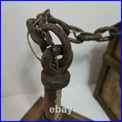Vintage Arts Crafts Mission Lantern Sconce Slag Glass Brass Hanging Chain Light